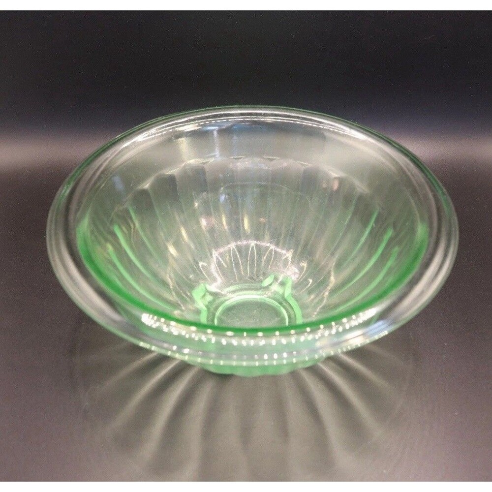 Vintage Green Uranium Depression Glass Small Glass Nesting Bowl 8” Glows
